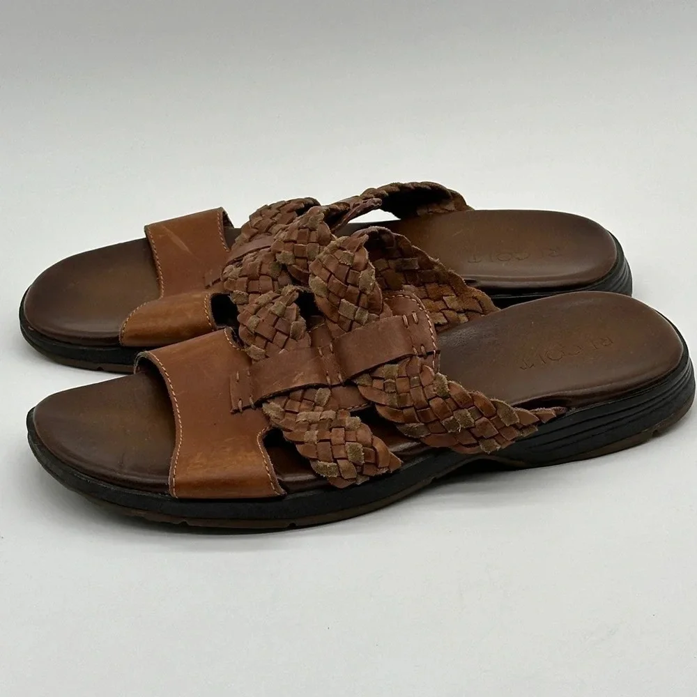 RJ COLT Vintage‎ Mens Brown Leather Slip On Sandals Braided Leather Size 12